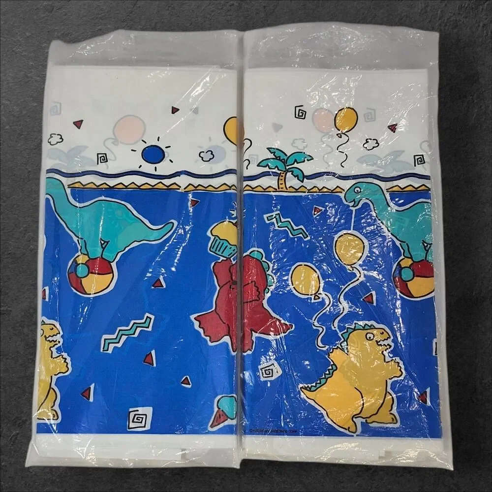 2 Vintage 1990s Dinosaur Birthday Tablecloths NOS American Greetings Kids Party